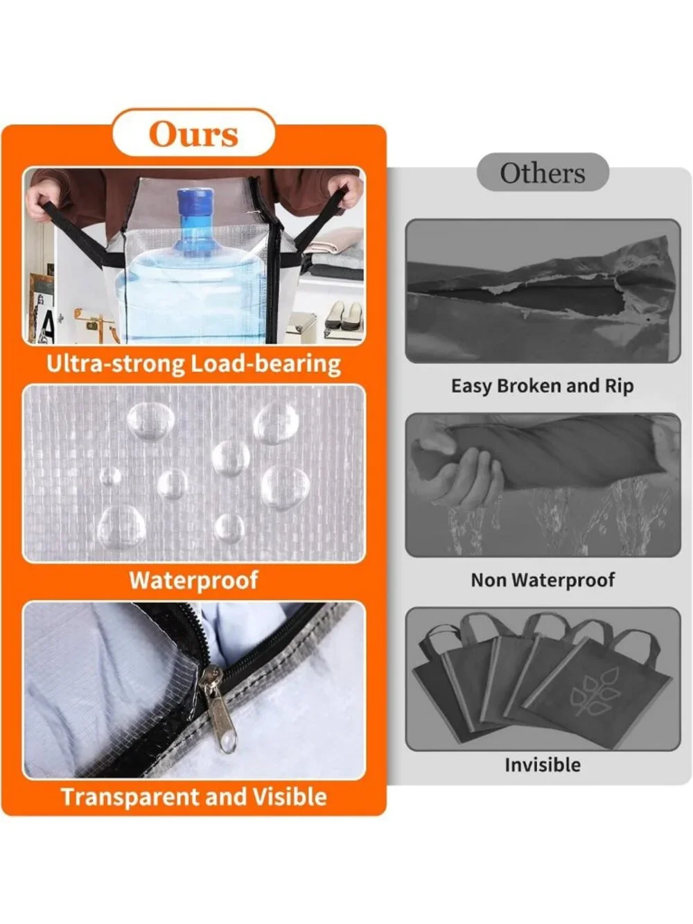 6 Pack Clear Storage Bags for Bedding, Comforters & Clothes - 60L Space Saver